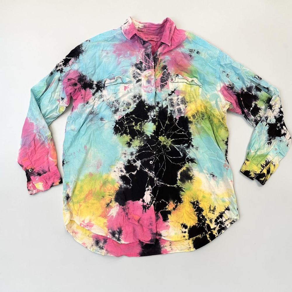 French‎ Connection Tie Dye Button Down Shirt Oversized Medium Womens Hippie